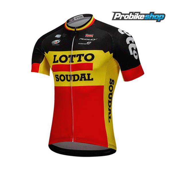 2018 Lotto Soudal nero jaune rosso Maglia Ciclismo Manica Corta 20749UR