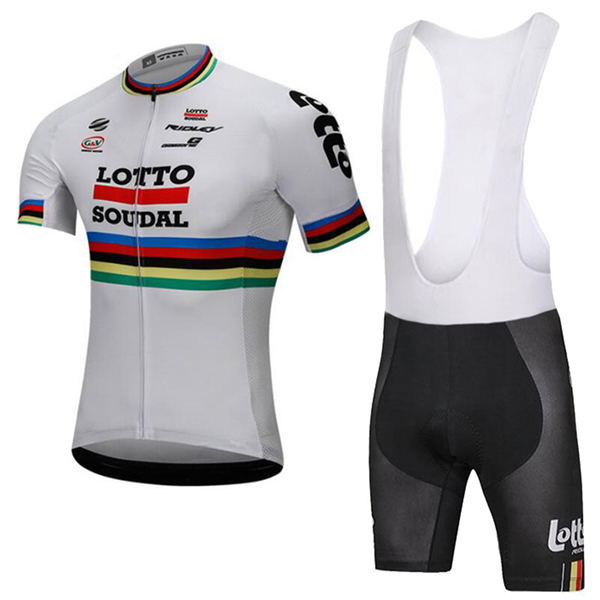 2018 Lotto Soudal bianco abbigliamento Ciclismo Completo Maglia Ciclismo Corta e Salopette 47413LB