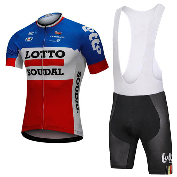 2018 Lotto Soudal blu bianco rosso abbigliamento Ciclismo Completo Maglia Ciclismo Corta e Salopette 95426ZD