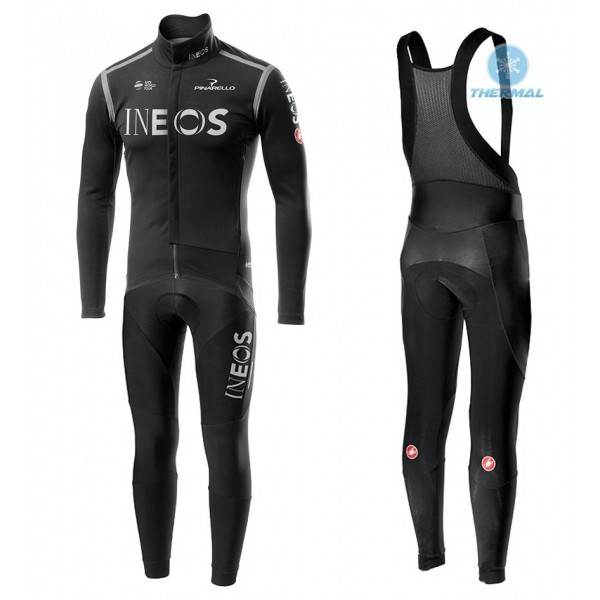 Completo Ciclismo 2020 INEOS nero Squadre thermique Maglia Ciclismo Manica Lunga e Salopette Lunga