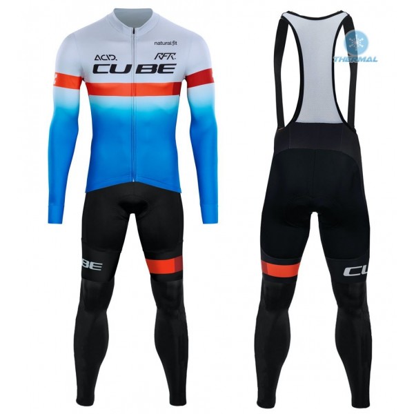 Completo Ciclismo 2020 CUBE blu Pro Squadre thermique Maglia Ciclismo Manica Lunga e Salopette Lunga