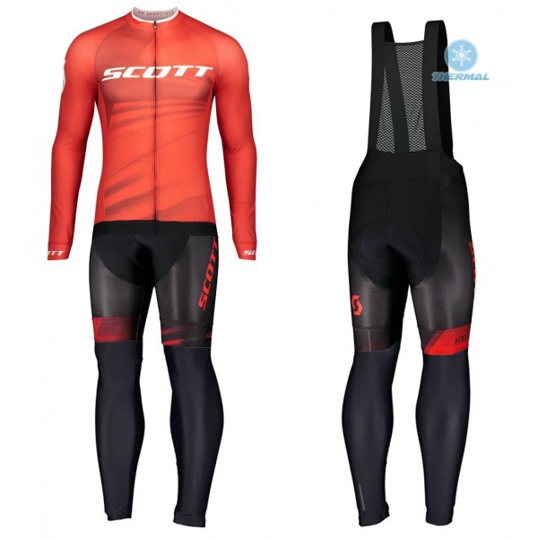 Completo Ciclismo 2020 Scott RC Pro rosso Squadre thermique Maglia Ciclismo Manica Lunga e Salopette Lunga