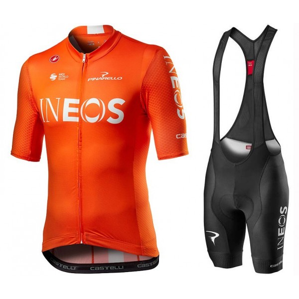 Completo Ciclismo 2020 INEOS Training Edition Orange MSquadre abbigliamento Bici Completo Maglia Ciclismo Corta e Salopette