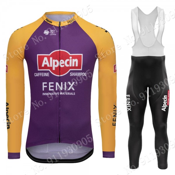 Purple France Tour 2021 Alpecin Fenix Pro Team Wielerkleding Set Fietsshirts Lange Mouw + Lange Fietsrbroek Bib SM8WWx