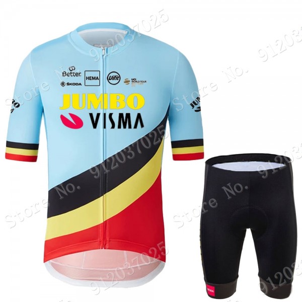 Jumbo Visma Belgium Blue 2021 Team abbigliamento Bici Completo Maglia Ciclismo Corta + pantaloncini oymRvW