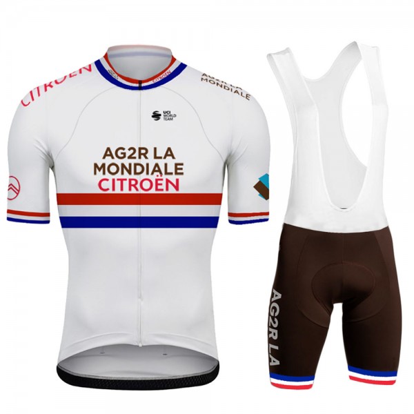 Ag2r France Champion Pro Team 2021 abbigliamento Bici Completo Maglia Ciclismo Corta e Salopette 1G56TT