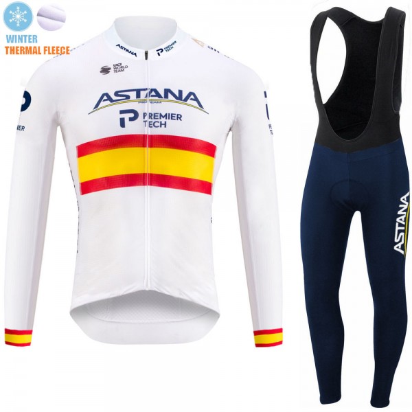 Spanish Winter Fleece Astana Pro Team 2021 Abbigliamento Maglia Ciclismo Manica Lunga e Salopette Lunga G03idA
