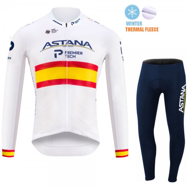 Spanish Winter Fleece Astana Pro Team 2021 Abbigliamento Maglia Ciclismo Manica Lunga e Salopette Lunga wJ7MAU