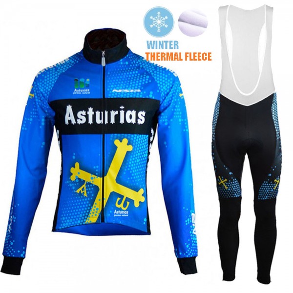 Winter Fleece Asturias Pro Team 2021 Abbigliamento Maglia Ciclismo Manica Lunga e Salopette Lunga LpBYON
