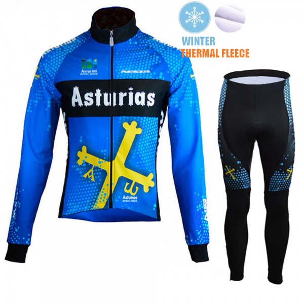 Winter Fleece Asturias Pro Team 2021 Abbigliamento Maglia Ciclismo Manica Lunga e Salopette Lunga M79sAP