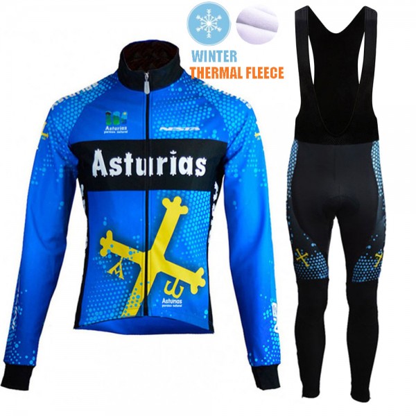 Winter Fleece Asturias Pro Team 2021 Abbigliamento Maglia Ciclismo Manica Lunga e Salopette Lunga oBHJGJ