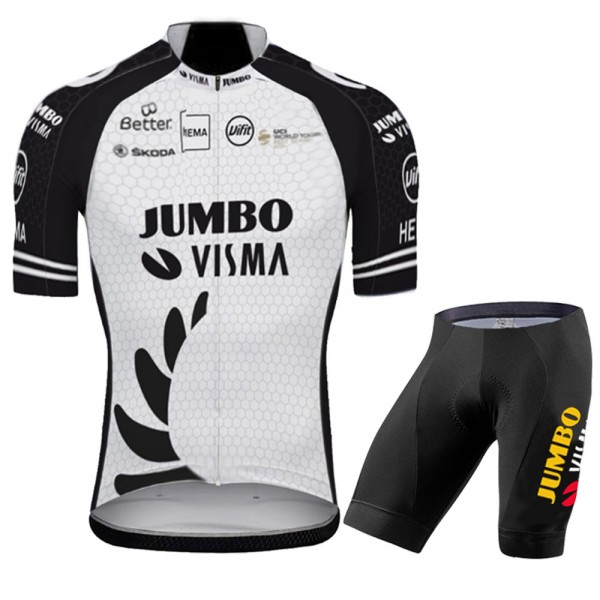 White Jumbo Visma New Zealand Pro Team 2021 abbigliamento Bici Completo Maglia Ciclismo Corta e Salopette dAv28F