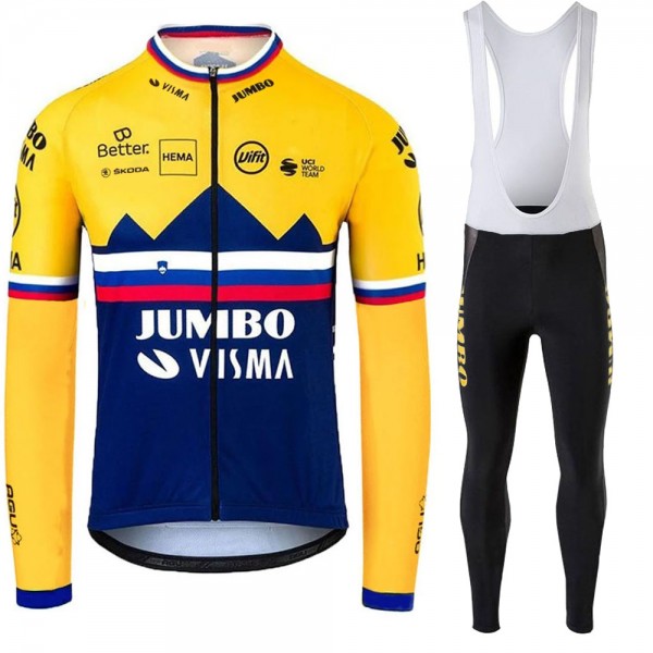 Jumbo Visma SLovenia Pro Team 2021 Abbigliamento Maglia Ciclismo Manica Lunga e Salopette Lunga 0HGan0
