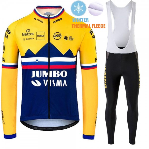 Winter Fleece Jumbo Visma SLovenia Pro Team 2021 Abbigliamento Maglia Ciclismo Manica Lunga e Salopette Lunga ApPspe