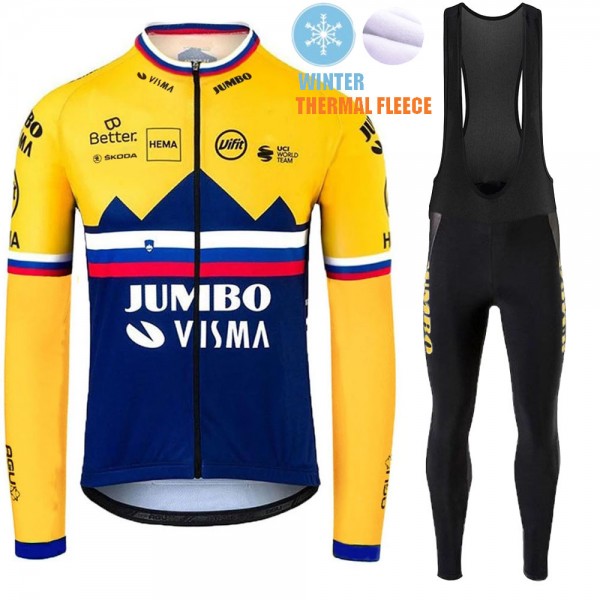 Winter Fleece Jumbo Visma SLovenia Pro Team 2021 Abbigliamento Maglia Ciclismo Manica Lunga e Salopette Lunga JbM2rL