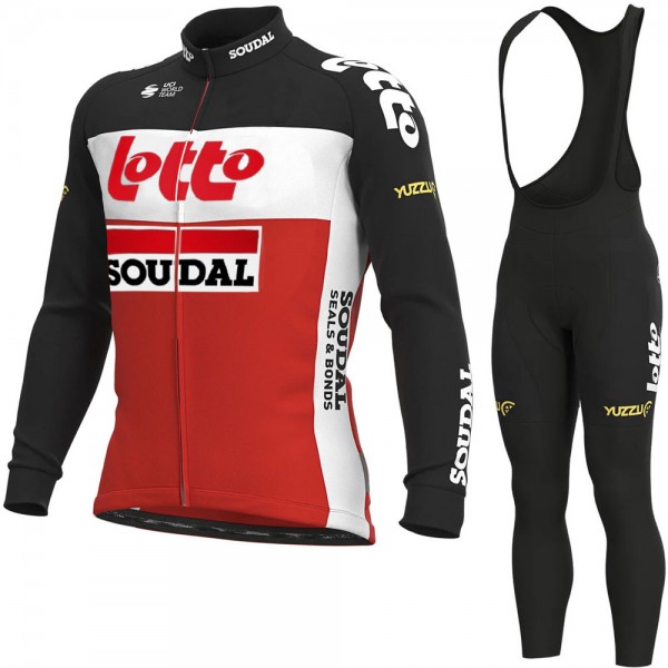 2021 Lotto Soudal Pro Team Abbigliamento Maglia Ciclismo Manica Lunga e Salopette Lunga ZPJBh4