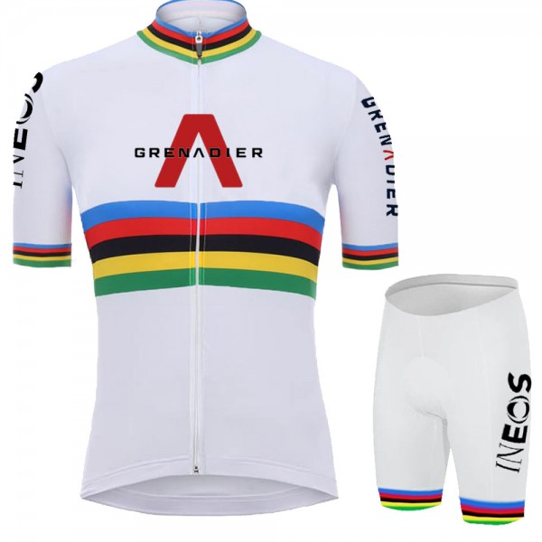 White Ineos Champion Pro Team 2021 abbigliamento Bici Completo Maglia Ciclismo Corta e Salopette OWs7LT