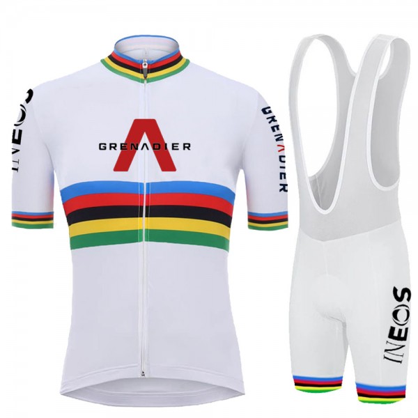 White Ineos Champion Pro Team 2021 abbigliamento Bici Completo Maglia Ciclismo Corta e Salopette X8dZmp