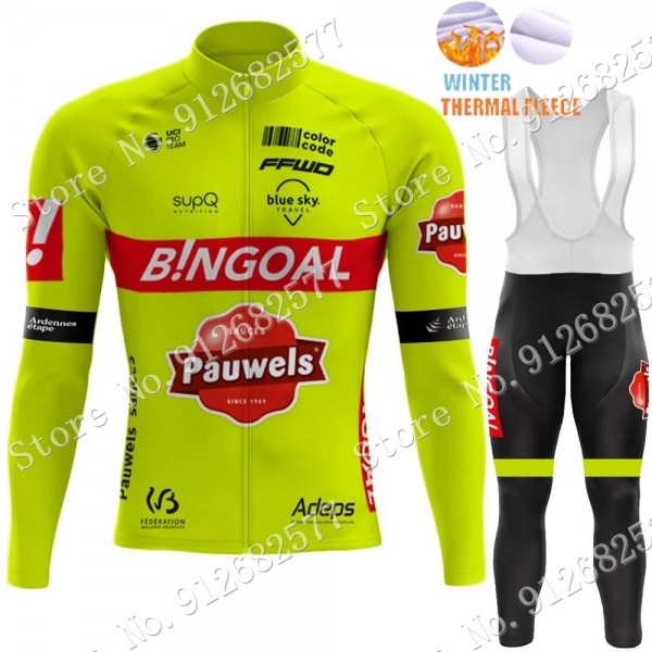 2022 Winter bingoal WALLONIE BRUXELLES Pro Team Abbigliamento Ciclismo Maglia Ciclismo Manica Lunga e Salopette Lunga 76ugP