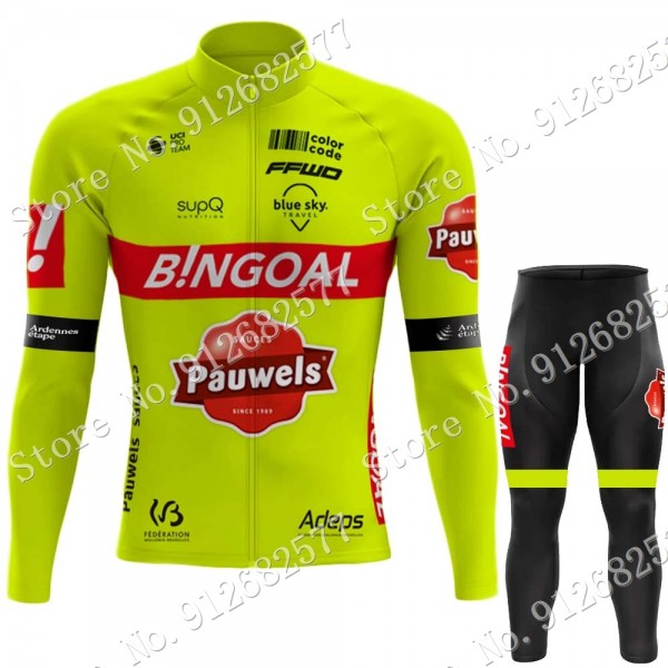 2022 bingoal WALLONIE BRUXELLES Pro Team Abbigliamento Ciclismo Maglia Ciclismo Manica Lunga e Salopette Lunga y3tHL