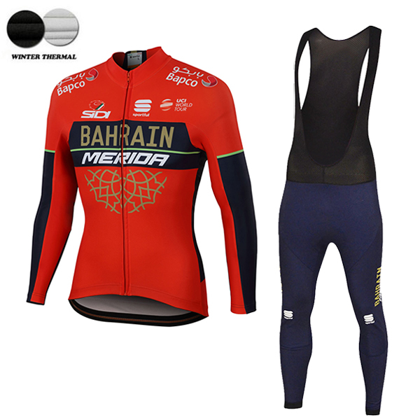 2018 BAHRAIN MERIDA Pro winter thermal fleece Abbigliamento Ciclismo Maglia Ciclismo Manica Lunga e Salopette Lunga 21593MU 2018 BAHRAIN MERIDA Pro winter thermal fleece Abbigliamento Ciclismo Maglia Ciclismo Manica Lunga e Salopette Lunga 21593MU