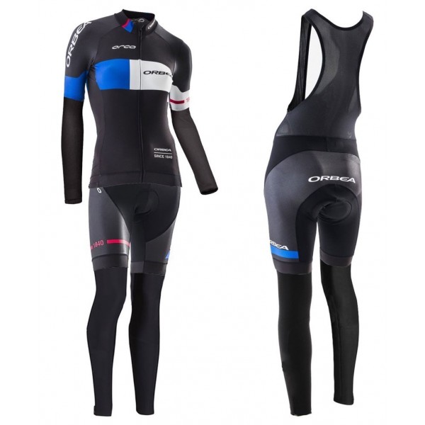 2016 Orbea Pro Donne nero -blu Squadre Pro Abbigliamento Ciclismo Maglia Ciclismo Manica Lunga e Salopette Lunga 56243-CV