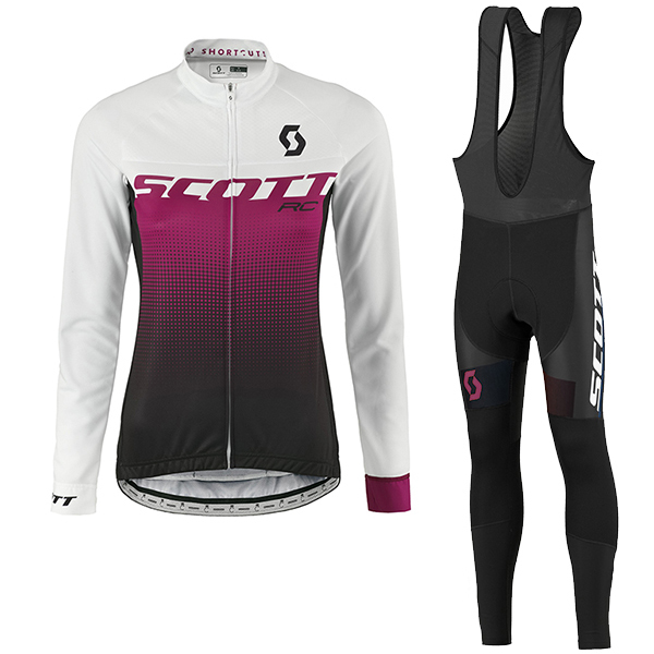 2017 Scott Rc Donne bianco lila Squadre Pro Abbigliamento Ciclismo Maglia Ciclismo Manica Lunga e Salopette Lunga 22205-QC