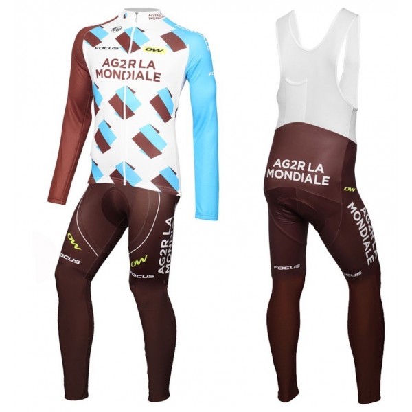2016 Team Ag2r La Mondiale Squadre Pro Abbigliamento Ciclismo Maglia Ciclismo Manica Lunga e Salopette Lunga 15000-FD