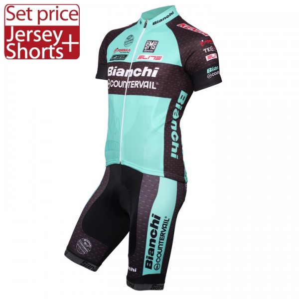 2016 BIANCHI MTB Nuovo abbigliamento Bici Completo Maglia Ciclismo Corta e Pantaloncini 77374-GF