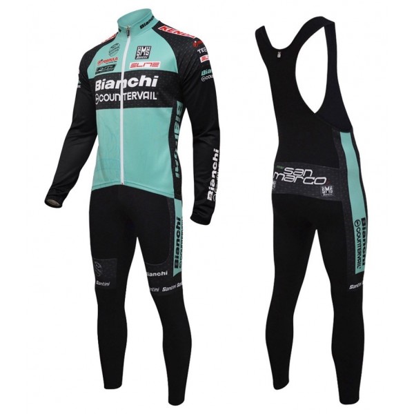 2016 Bianchi Countervail verde Squadre Pro Abbigliamento Ciclismo Maglia Ciclismo Manica Lunga e Salopette Lunga 71589-AC