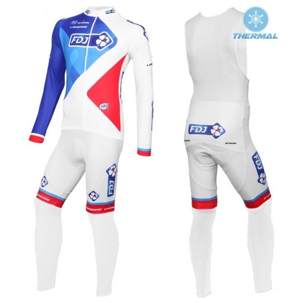2016 Team FDJ bianco Thermo Squadre Pro Abbigliamento Ciclismo Maglia Ciclismo Manica Lunga e Salopette Lunga 18477-VZ