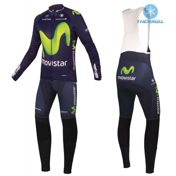 2016 Movistar Team Thermo Squadre Pro Abbigliamento Ciclismo Maglia Ciclismo Manica Lunga e Salopette Lunga 11849-BT