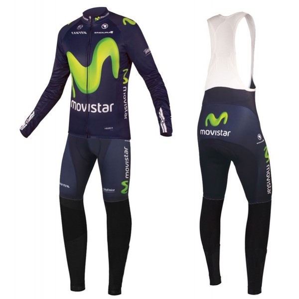 2016 Movistar Team Squadre Pro Abbigliamento Ciclismo Maglia Ciclismo Manica Lunga e Salopette Lunga 37464-WT