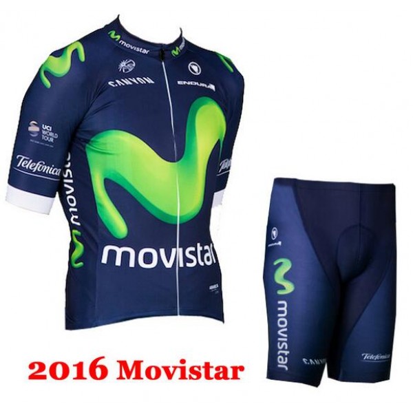2016 Movistar Nuovo abbigliamento Bici Completo Maglia Ciclismo Corta e Pantaloncini 60747-BV