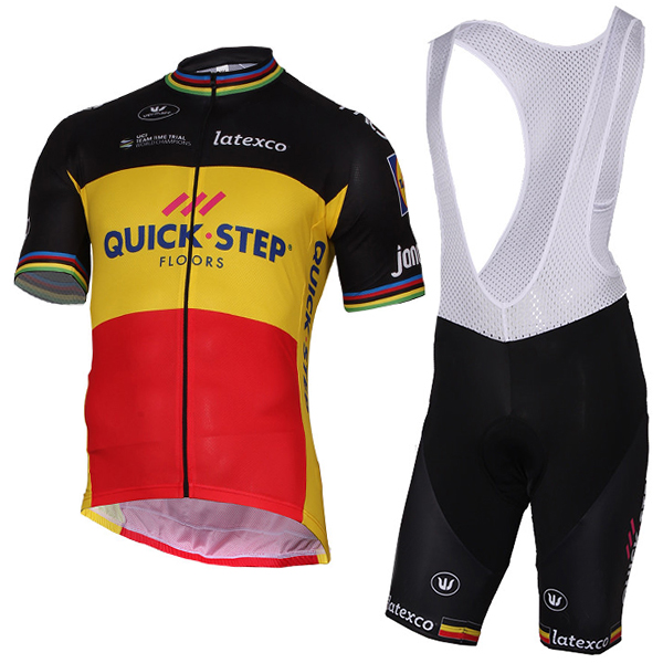 Quick Step 2017 nero giallo Nuovo abbigliamento Ciclismo Completo Maglia Ciclismo Corta e Salopette 10909-FH