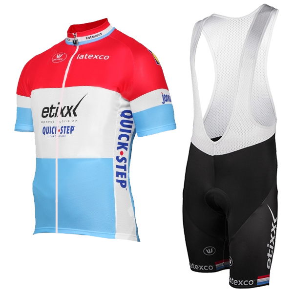 ETIXX-QUICK STEP 2017 Luxembourgian Champion Rosso bianco blu Nuovo abbigliamento Ciclismo Completo Maglia Ciclismo Corta e Salopette 23208-MM