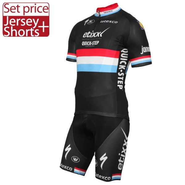 ETIXX-QUICK STEP 2017 Luxembourgian Champion nero Nuovo abbigliamento Bici Completo Maglia Ciclismo Corta e Pantaloncini 23547-MT