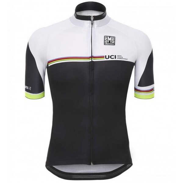 2016 Santini UCI arc en ciel ligne bianco Maglia Ciclismo Manica Corta 25813-TV