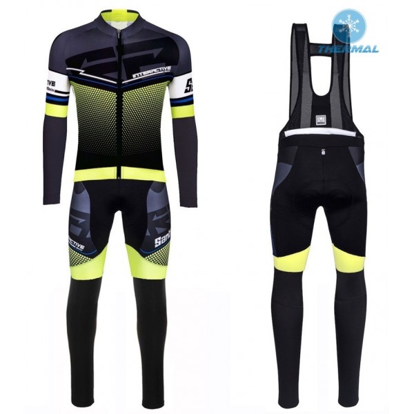 2016 Santini Interactive 3.0 nero -verde Thermo Squadre Pro Abbigliamento Ciclismo Maglia Ciclismo Manica Lunga e Salopette Lunga 39524-GR