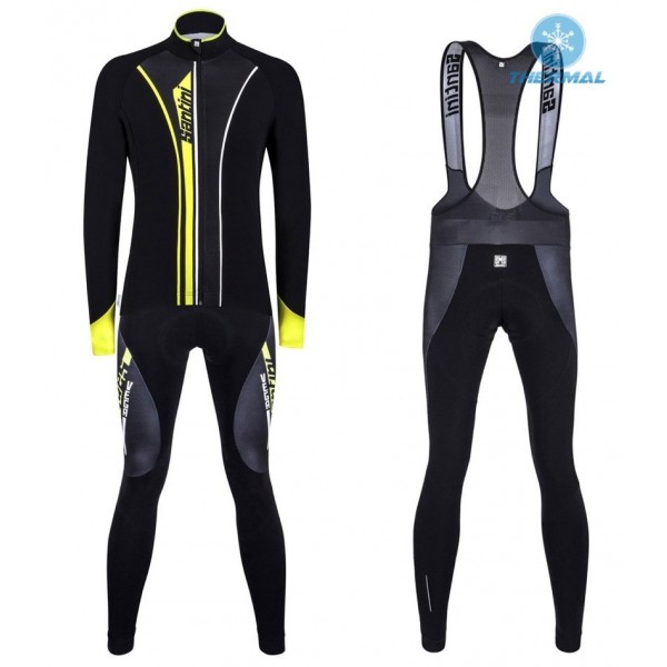 2016 Santini VEGA nero -giallo Thermo Squadre Pro Abbigliamento Ciclismo Maglia Ciclismo Manica Lunga e Salopette Lunga 46210-ST