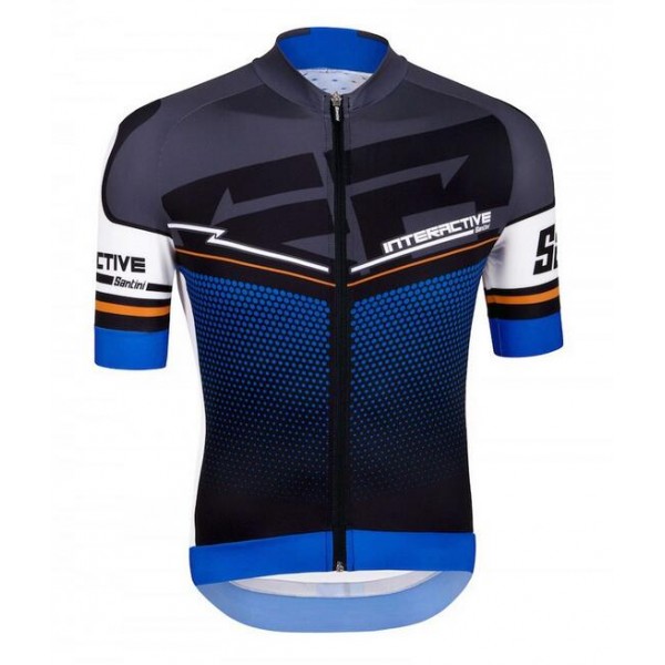 2016 Santini Interactive 3.0 nero blu Maglia Ciclismo Manica Corta 50540-UD
