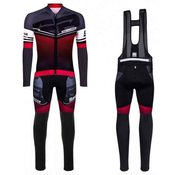 2016 Santini Interactive 3.0 nero -Rosso Squadre Pro Abbigliamento Ciclismo Maglia Ciclismo Manica Lunga e Salopette Lunga 55370-ZX