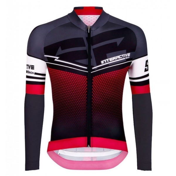 2016 Santini Interactive 3.0 nero -Rosso Maglie Ciclismo Manica Lunga 56736-ZL