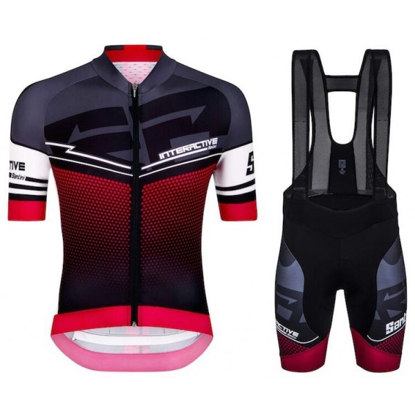 2016 Santini Interactive 3.0 nero Rosso Nuovo abbigliamento Ciclismo Completo Maglia Ciclismo Corta e Salopette 63329-MX