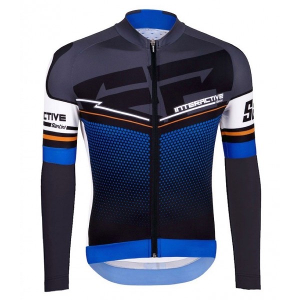 2016 Santini Interactive 3.0 nero -blu Maglie Ciclismo Manica Lunga 71986-OK