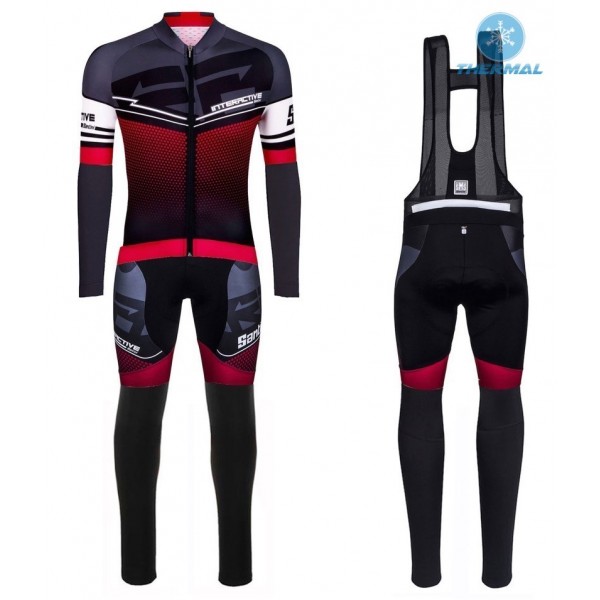 2016 Santini Interactive 3.0 nero -Rosso Thermo Squadre Pro Abbigliamento Ciclismo Maglia Ciclismo Manica Lunga e Salopette Lunga 88444-PU