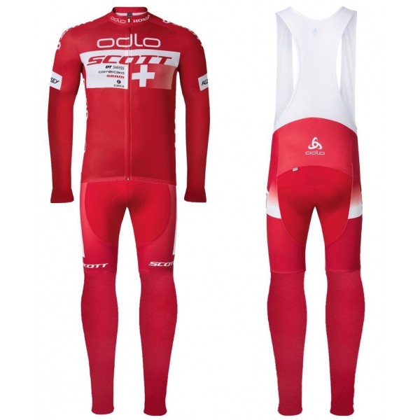 2016 Scott ODLO Team Rosso Squadre Pro Abbigliamento Ciclismo Maglia Ciclismo Manica Lunga e Salopette Lunga 17635-TF