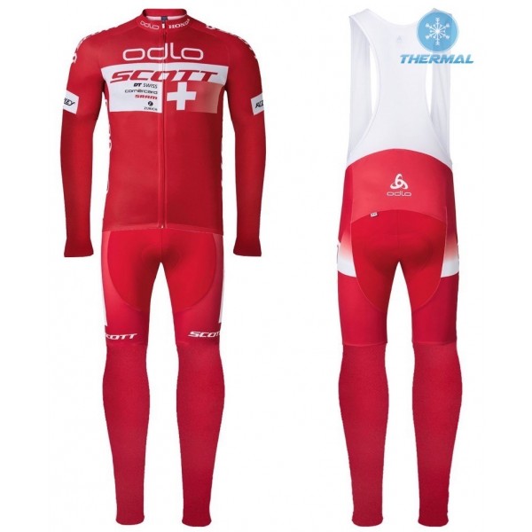 2016 Scott ODLO Team Rosso Thermo Squadre Pro Abbigliamento Ciclismo Maglia Ciclismo Manica Lunga e Salopette Lunga 22757-YC