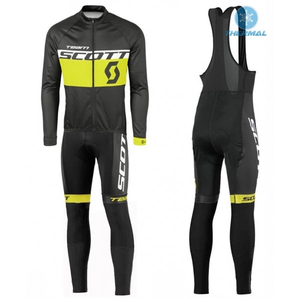 2016 Scott Team nero -giallo Thermo Squadre Pro Abbigliamento Ciclismo Maglia Ciclismo Manica Lunga e Salopette Lunga 16829-CK