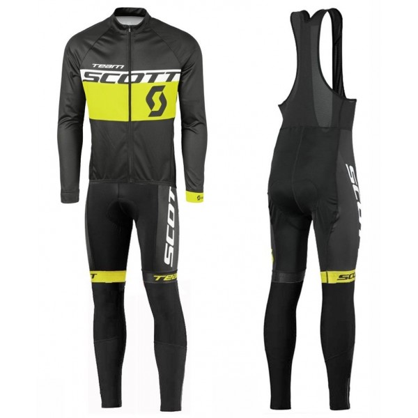 2016 Scott Team nero -giallo Squadre Pro Abbigliamento Ciclismo Maglia Ciclismo Manica Lunga e Salopette Lunga 23233-WM